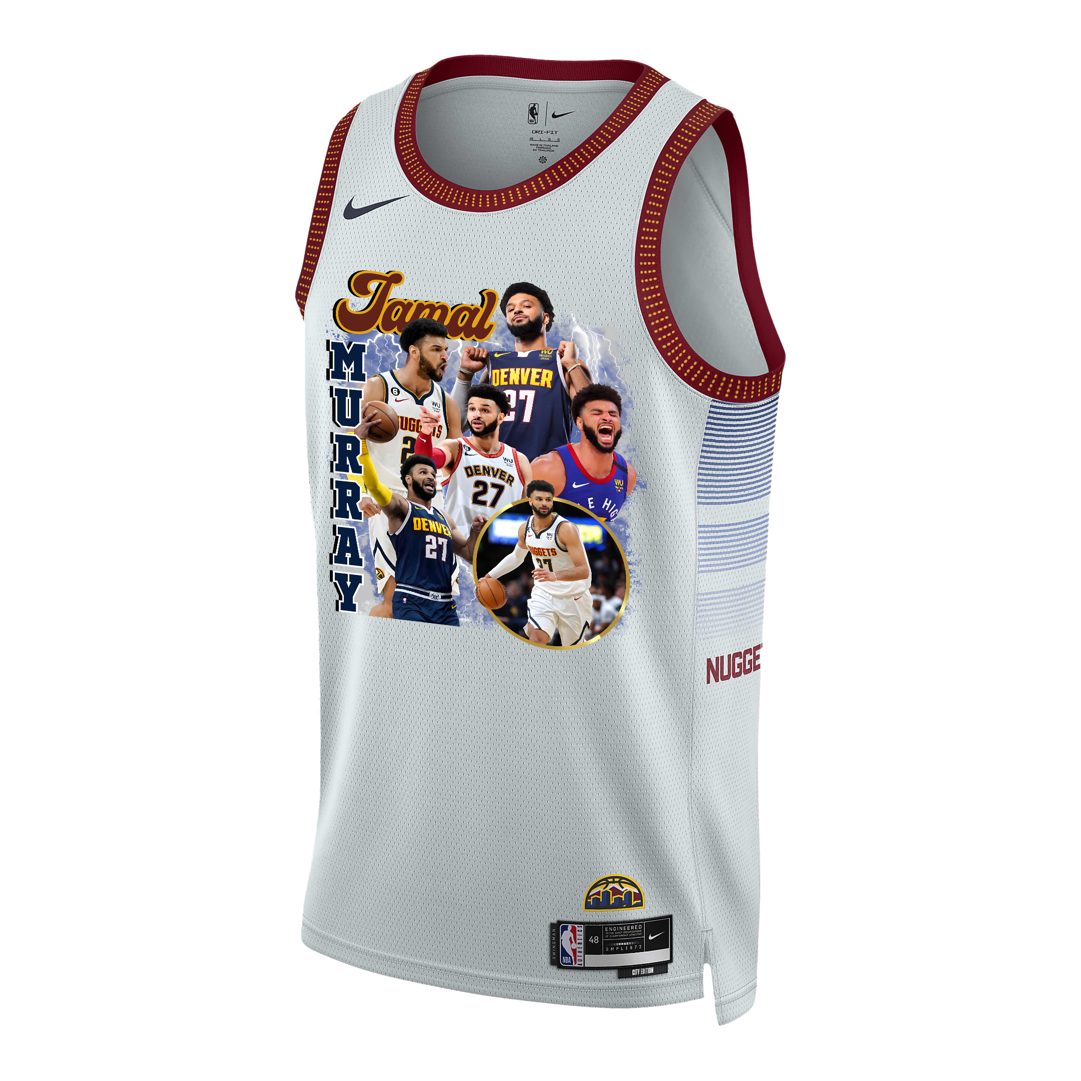 Alternative view of Jamal Murray 27 Denver Nuggets Playmaking Maestro 2023 NBA Champions Swingman Basketball Jersey - White - JS750 