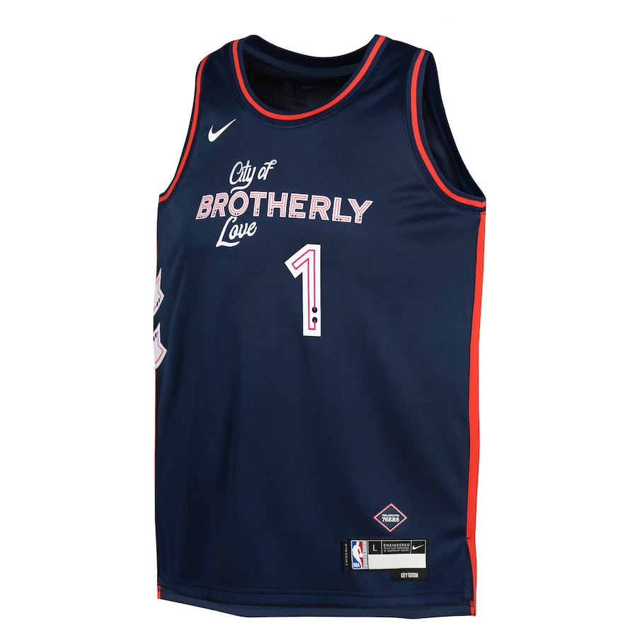 Alternative view of James Harden 1 Philadelphia 76ers 2023/24 City Edition Swingman YOUTH Basketball Jersey - Navy - JS414 