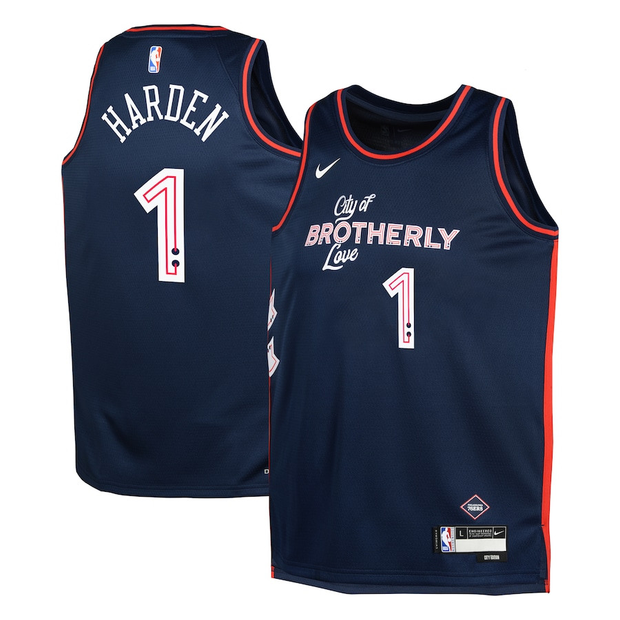 James Harden 1 Philadelphia 76ers 2023/24 City Edition Swingman YOUTH Basketball Jersey - Navy - JS414 