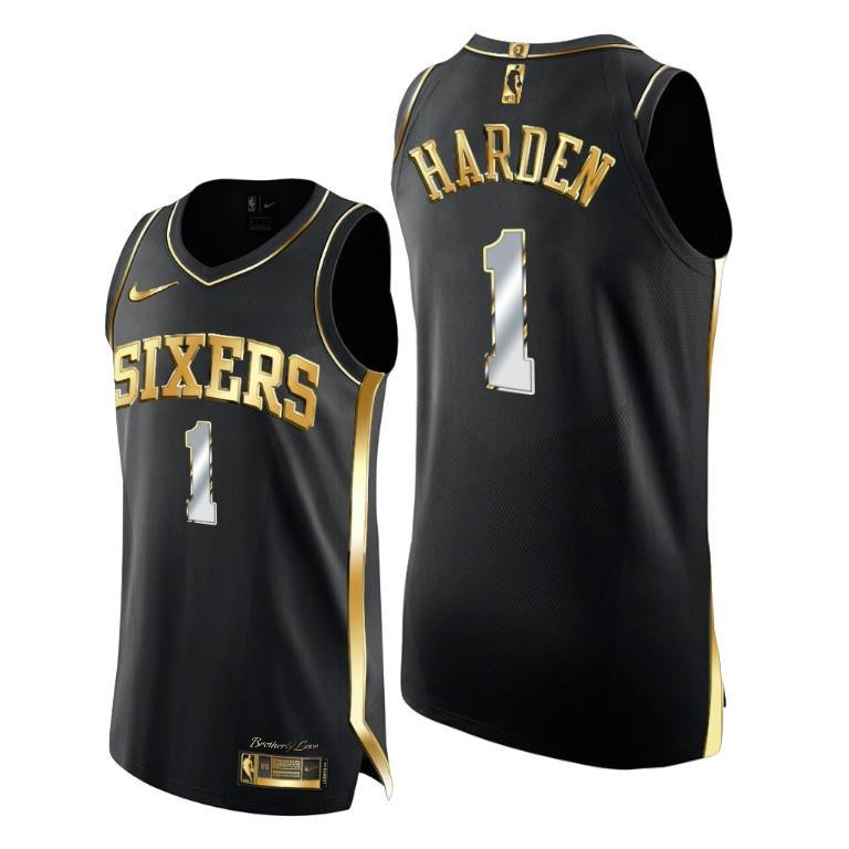 James Harden 1 Philadelphia 76ers Golden Edition Black Basketball Jersey - Men Basketball Jersey - JS762 