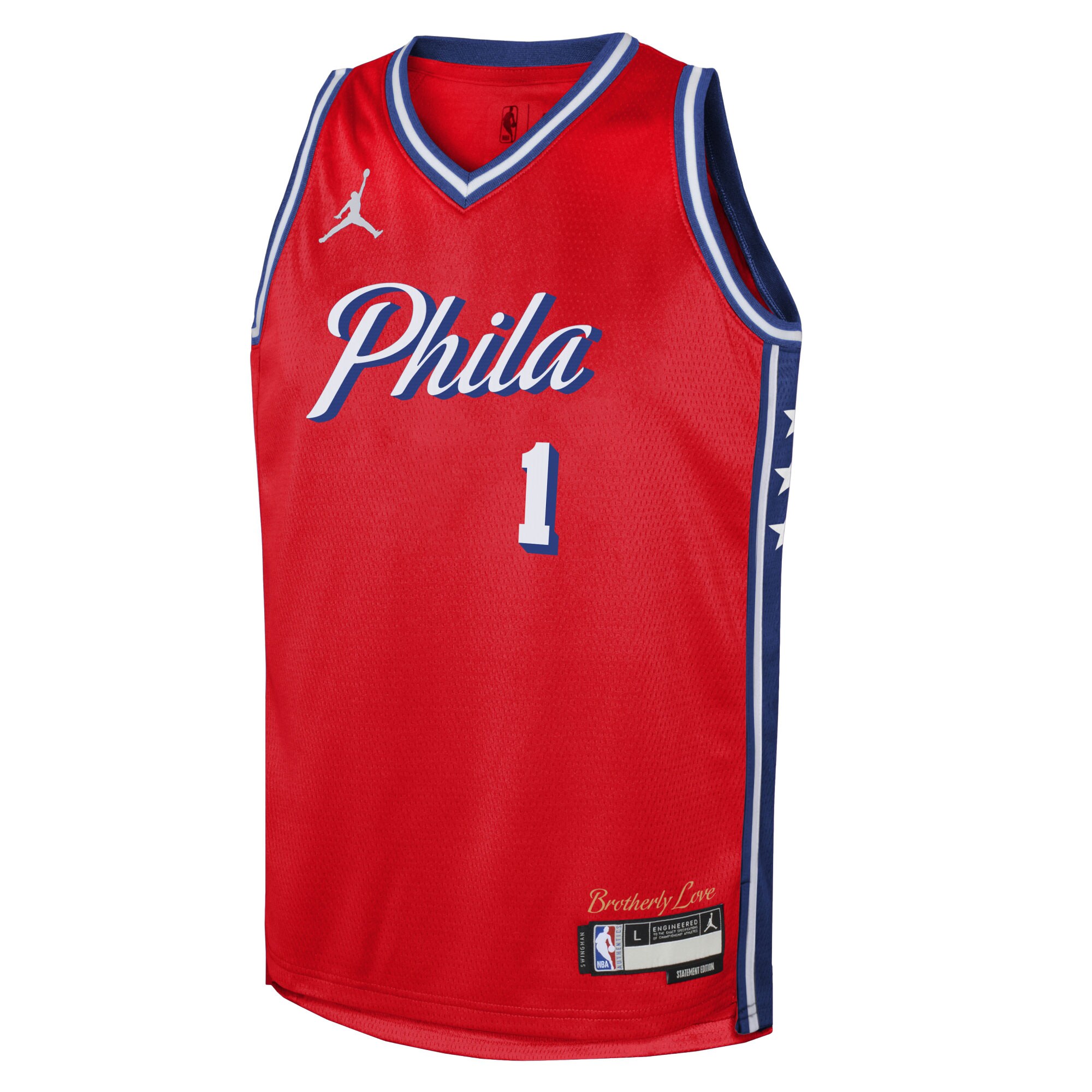 Alternative view of James Harden Philadelphia 76ers Jordan Brand Youth Swingman Basketball Jersey - Statement Edition - Red