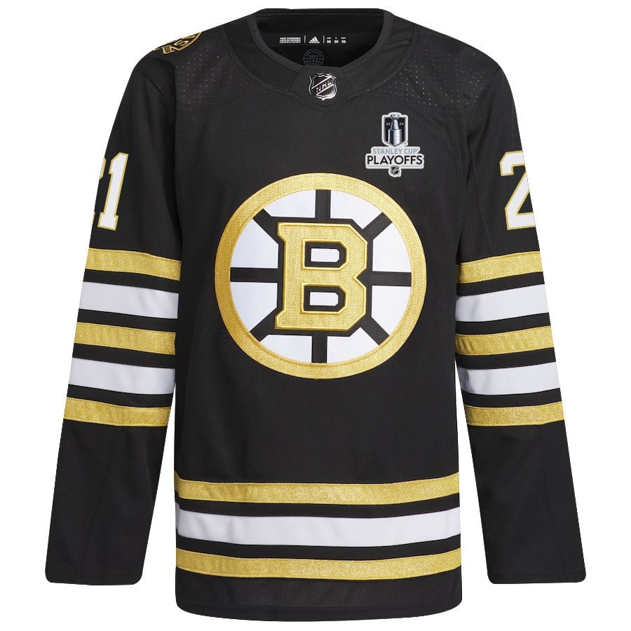Alternative view of James van Riemsdyk 21 Boston Bruins 2024 NHL Playoffs Patch Home Hockey Jersey - Men, Black - JS230 