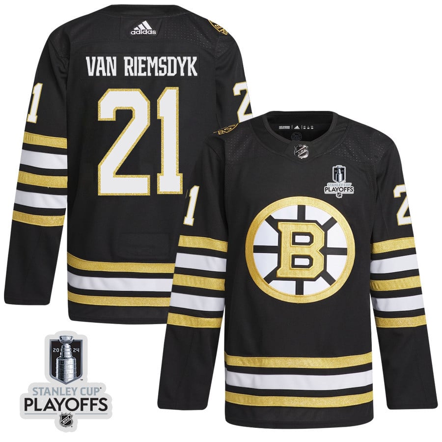 James van Riemsdyk 21 Boston Bruins 2024 NHL Playoffs Patch Home Hockey Jersey - Men, Black - JS230 