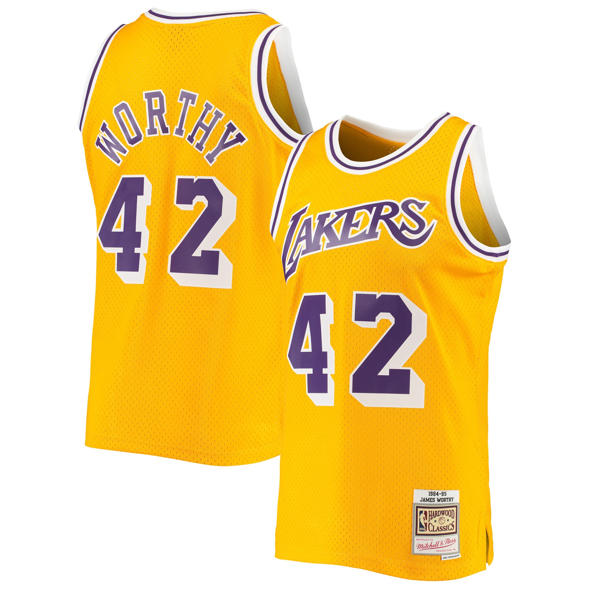 James Worthy Los Angeles Lakers Mitchell & Ness 1984/85 Hardwood Classics Swingman Basketball Jersey - Gold