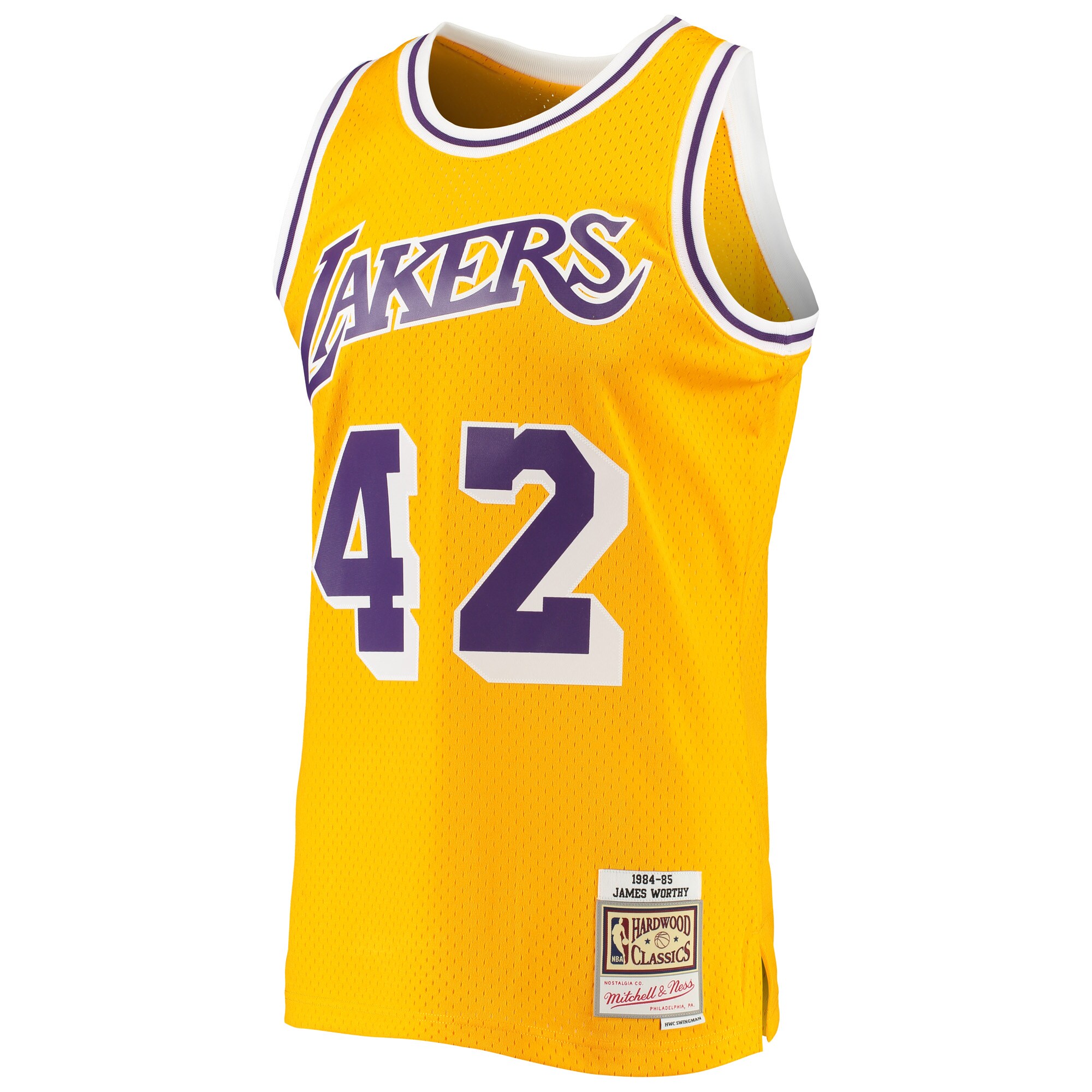 Alternative view of James Worthy Los Angeles Lakers Mitchell & Ness 1984/85 Hardwood Classics Swingman Basketball Jersey - Gold