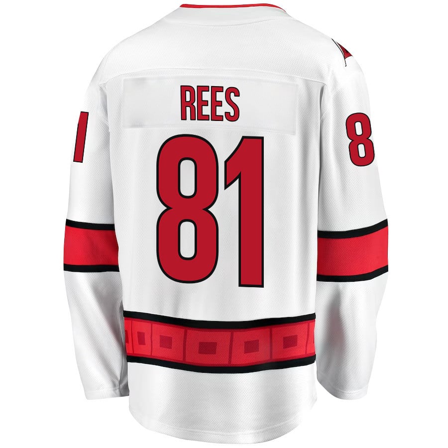 Alternative view of Jamieson Rees 81 Carolina Hurricanes Stanley Cup 2023 Playoffs Patch Away Breakaway Men Hockey Jersey - White - JS998 