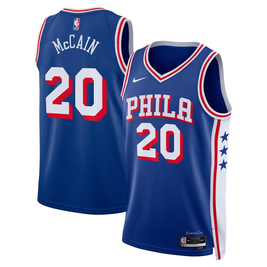 Jared McCain 20 Philadelphia 76ers Swingman Basketball Jersey - Icon Edition - Royal - JS112 
