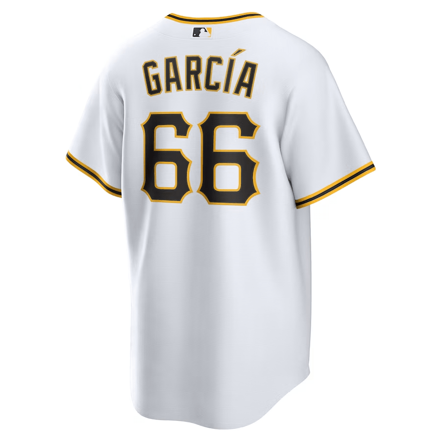 Alternative view of Jarlín García 66 Pittsburgh Pirates Home Men Baseball Jersey - White 