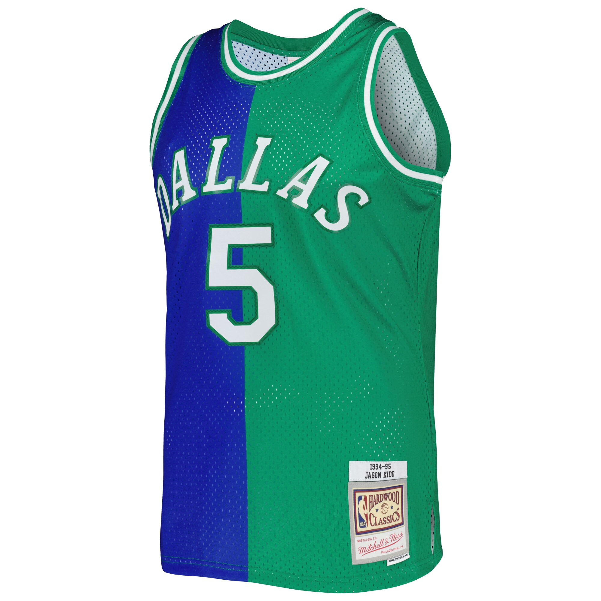 Alternative view of Jason Kidd Dallas Mavericks Mitchell & Ness Hardwood Classics 1994/95 Split Swingman Basketball Jersey - Blue/green