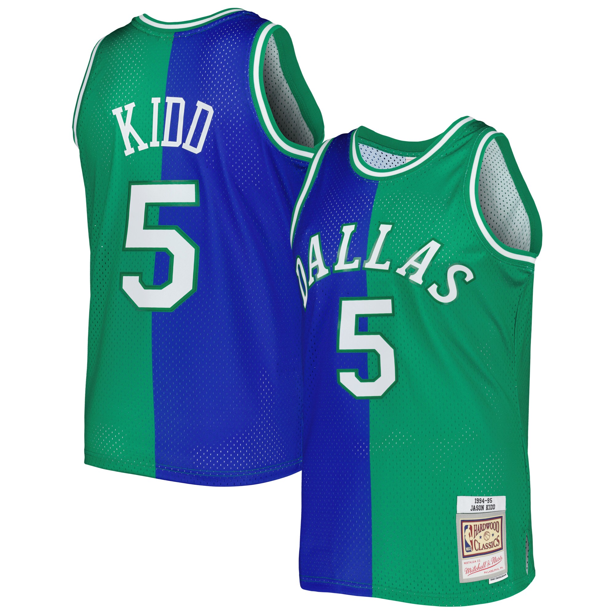 Jason Kidd Dallas Mavericks Mitchell & Ness Hardwood Classics 1994/95 Split Swingman Basketball Jersey - Blue/green