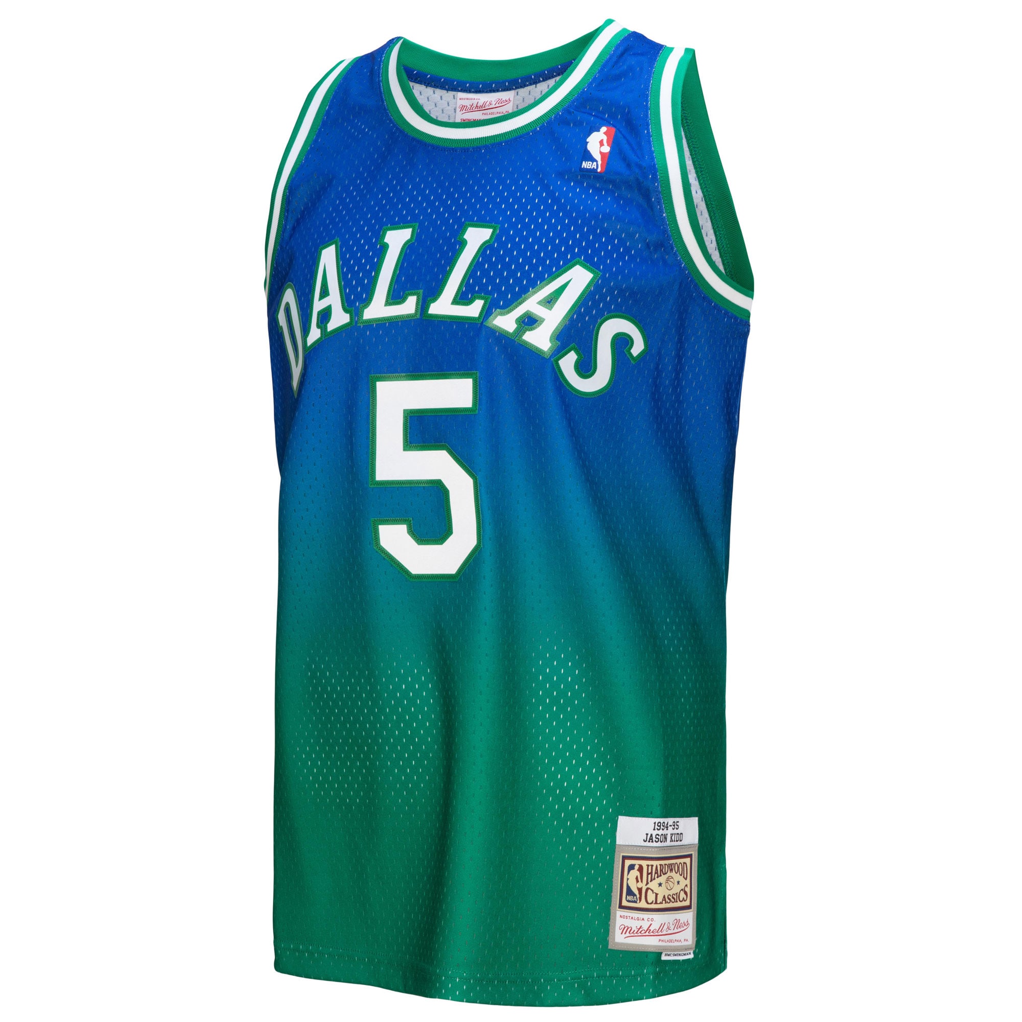 Alternative view of Jason Kidd Dallas Mavericks Mitchell & Ness 1994/95 Hardwood Classics Fadeaway Swingman Player Basketball Jersey - Green/navy
