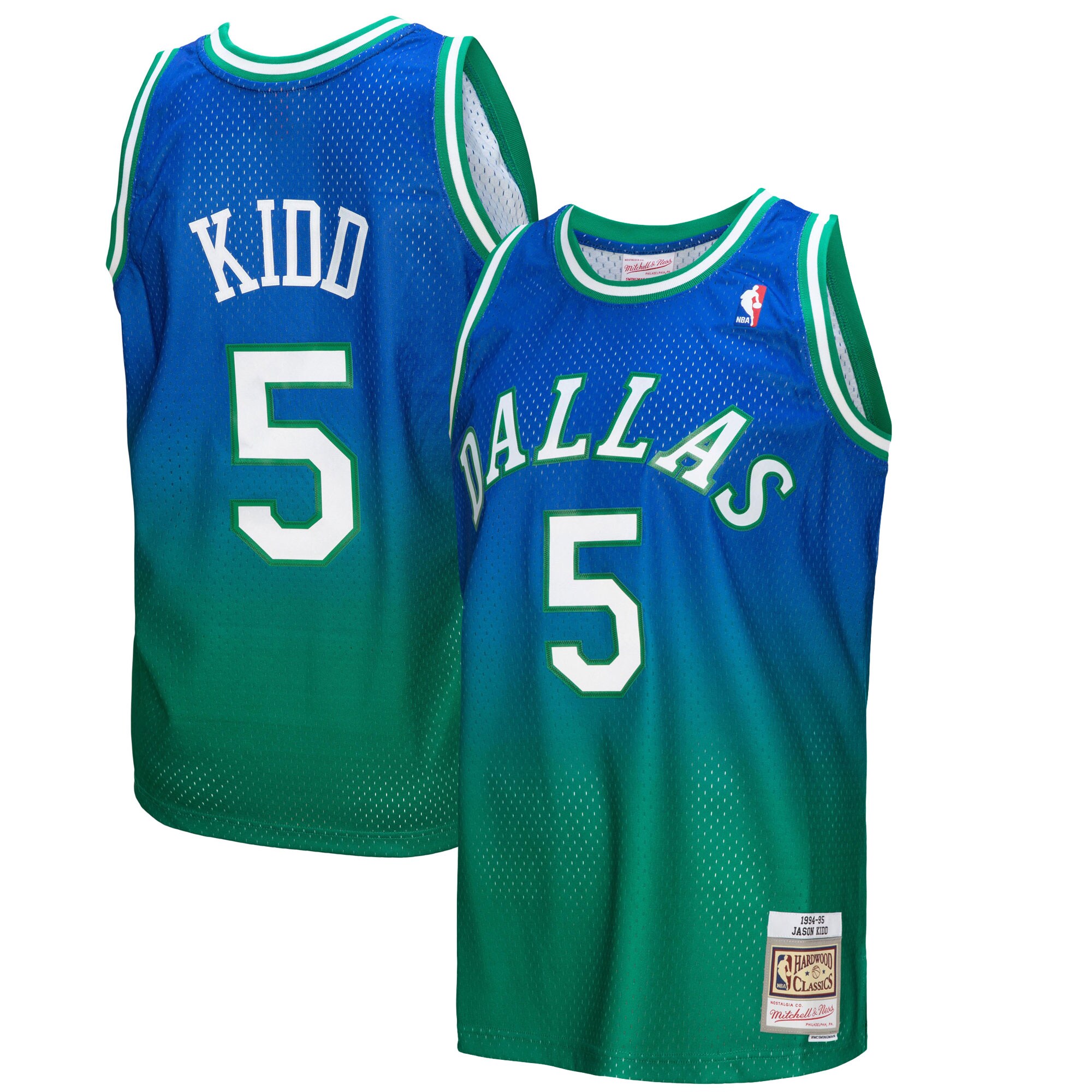 Alternative view of Jason Kidd Dallas Mavericks Mitchell & Ness 1994/95 Hardwood Classics Fadeaway Swingman Player Basketball Jersey - Green/navy