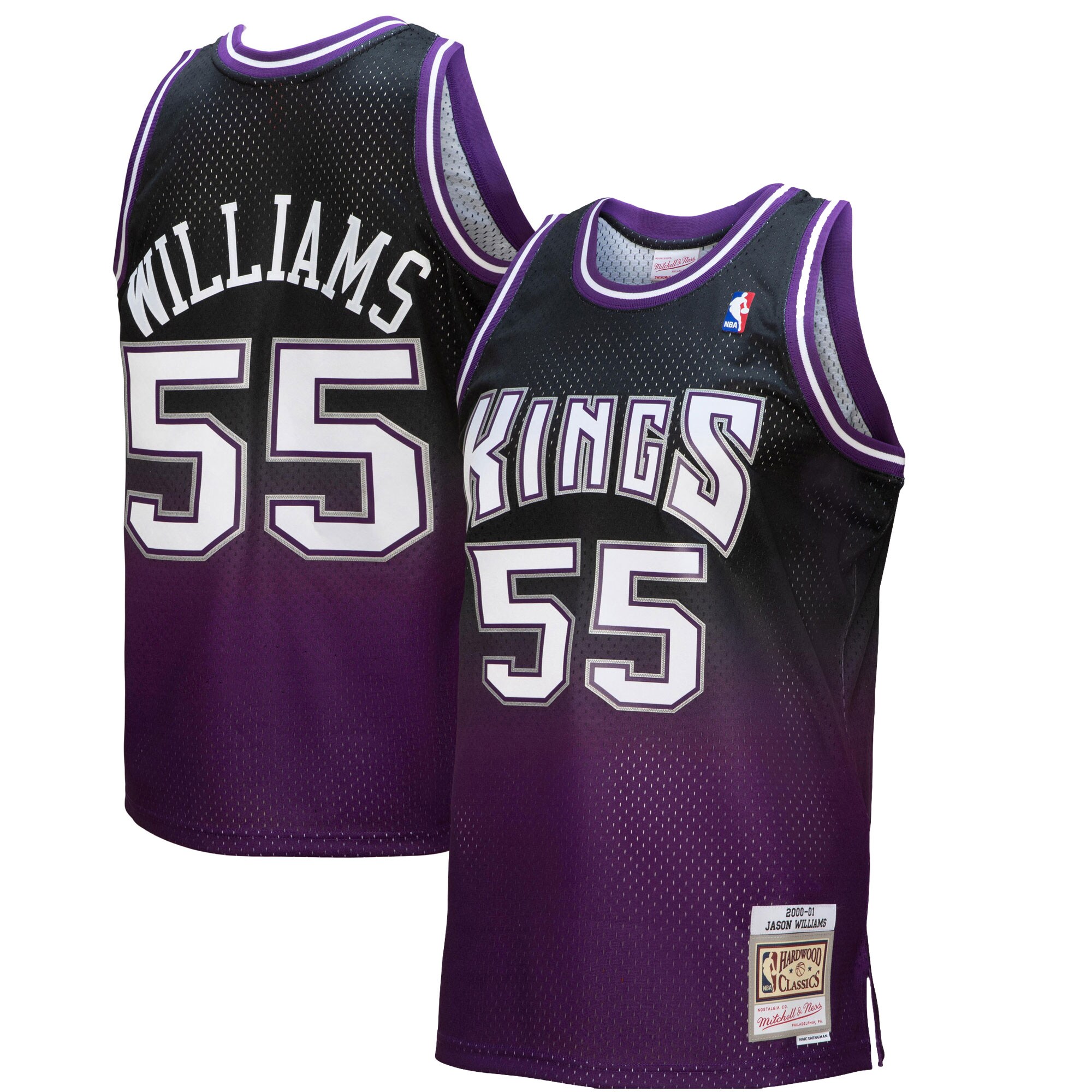 Alternative view of Jason Williams Sacramento Kings Mitchell & Ness 2000/01 Hardwood Classics Fadeaway Swingman Player Basketball Jersey - Purple/black