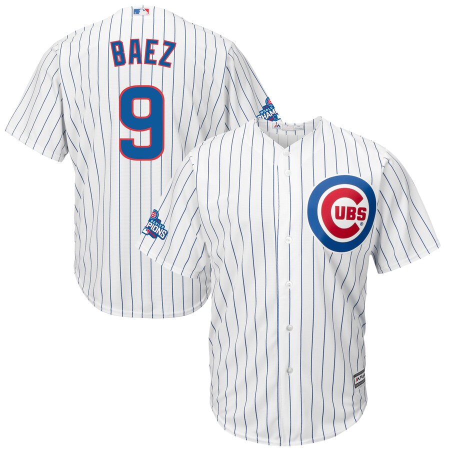 Javier Baez Chicago Cubs Majestic Home 2016 World Series Champions Team Logo Patch Player Baseball Jersey - White