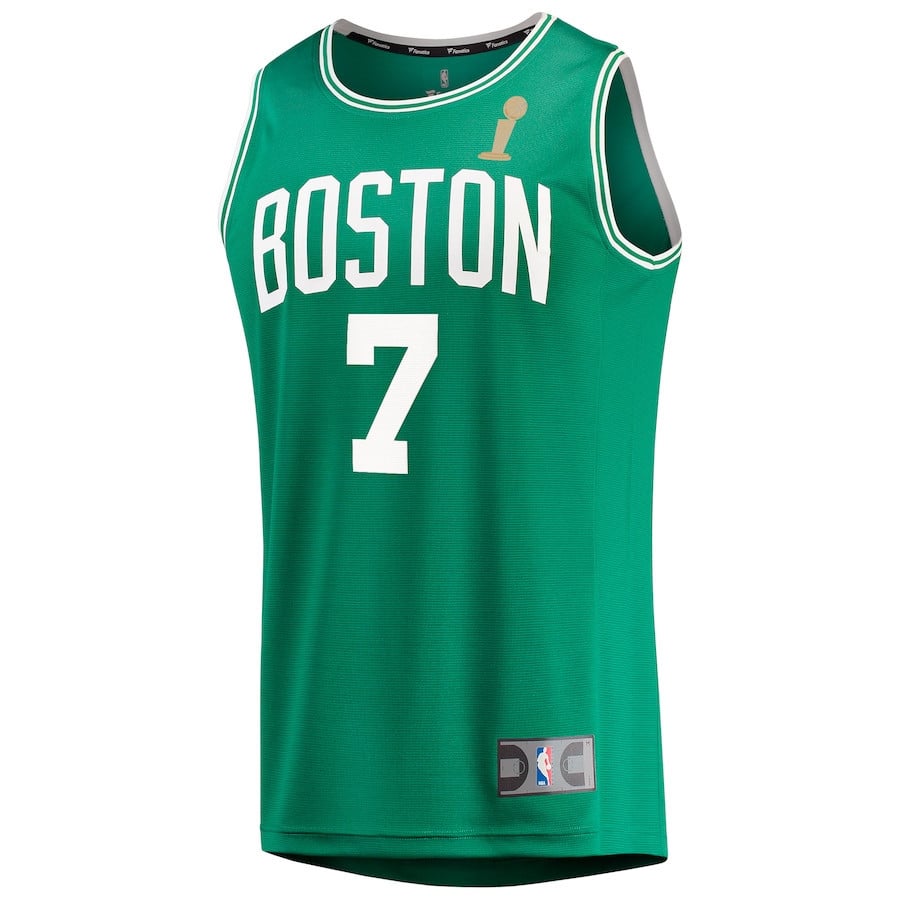 Alternative view of Jaylen Brown 7 Boston Celtics 2024 FINALS CHAMPIONS Jersey - Kelly Green - Icon Edition - JS805