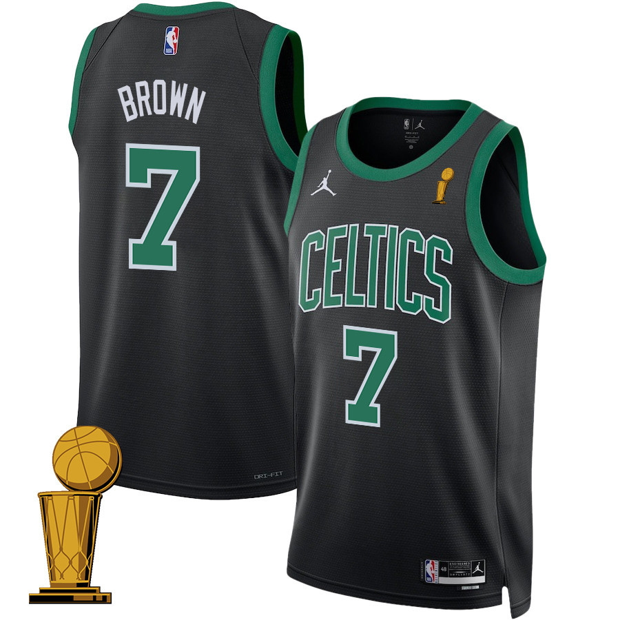 Jaylen Brown 7 Boston Celtics 2024 FINALS CHAMPIONS Swingman Jersey - Statement Edition - Black - JS645