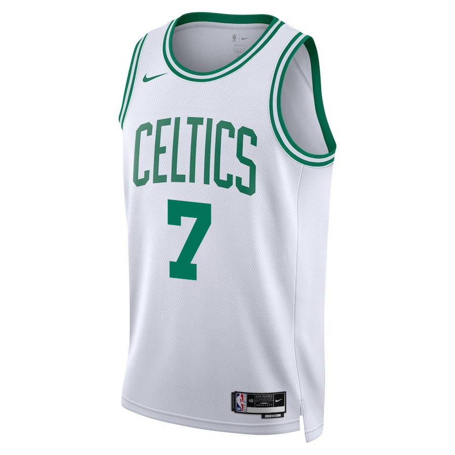 Alternative view of Jaylen Brown 7 Boston Celtics 2024 FINALS PATCH Swingman Jersey - Association Edition - White - JS196