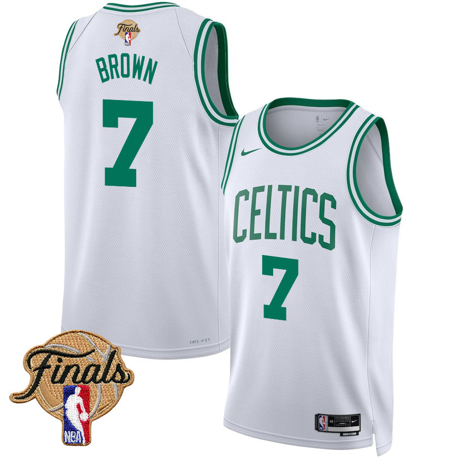 Jaylen Brown 7 Boston Celtics 2024 FINALS PATCH Swingman Jersey - Association Edition - White - JS196