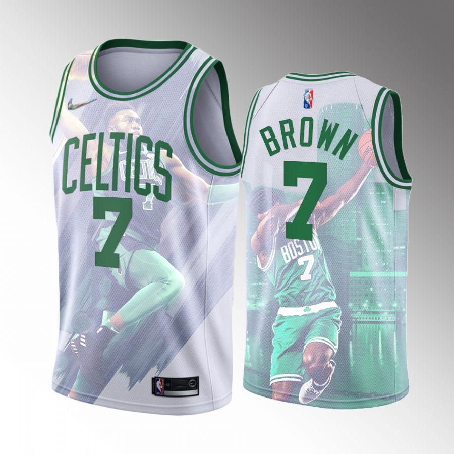 Jaylen Brown 7 Slam Dunk Boston Celtics Special Photo Printing White Men Basketball Jersey - JS451