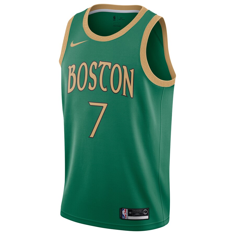 Alternative view of Jaylen Brown Boston Celtics 2019/20 Finished Swingman Basketball Jersey Green - City Edition