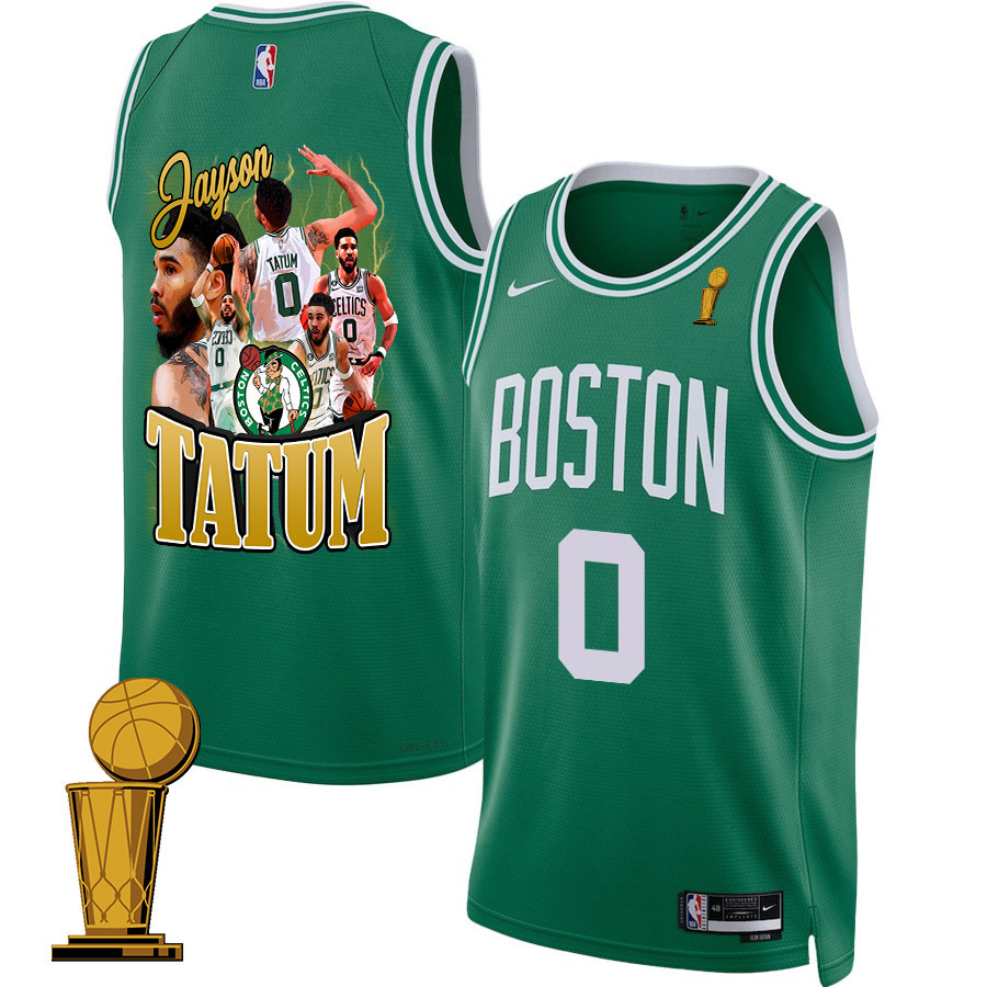 Jayson Tatum 0 Best Moments At Boston Celtics 2024 Icon Edition Basketball Jersey - Final Champions Patch - Green - JS717