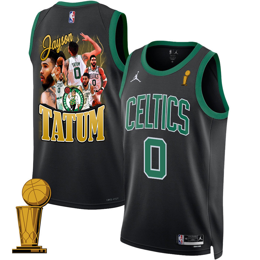 Jayson Tatum 0 Best Moments At Boston Celtics 2024 Statement Edition Basketball Jersey - Final Champions Patch - Black - JS580