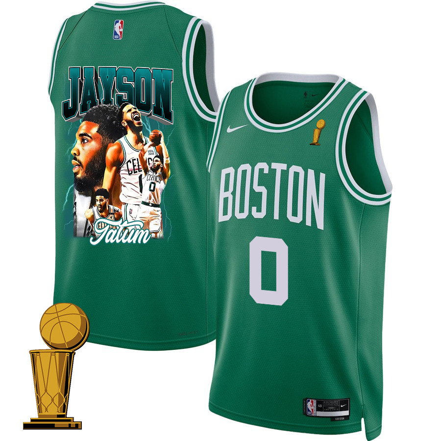 Jayson Tatum 0 Boston Celtics 2024 Legacy of The Legend Icon Edition Basketball Jersey - Final Champions Patch - Green - JS562