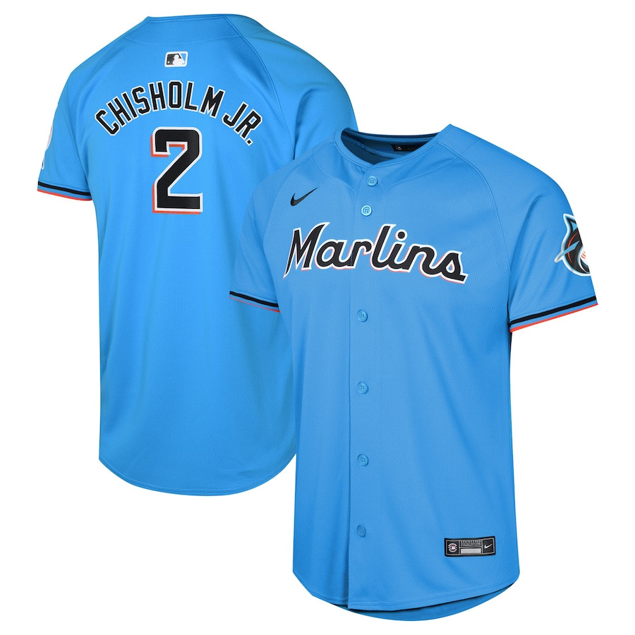 Jazz Chisholm Jr. 2 Miami Marlins Alternate Limited YOUTH Baseball Jersey - Blue 