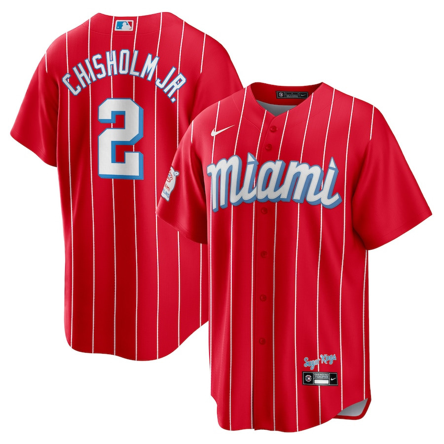 Jazz Chisholm Jr. 2 Miami Marlins City Connect Men Baseball Jersey - Red 