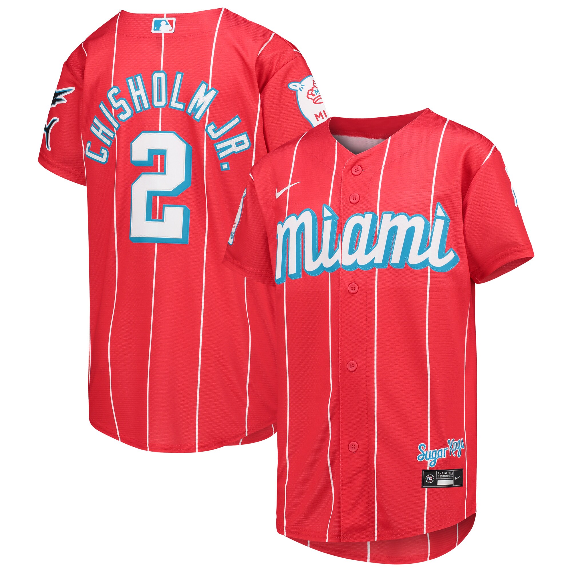 Alternative view of Jazz Chisholm Jr. Miami Marlins Youth City Connect Replica Player Baseball Jersey - Red