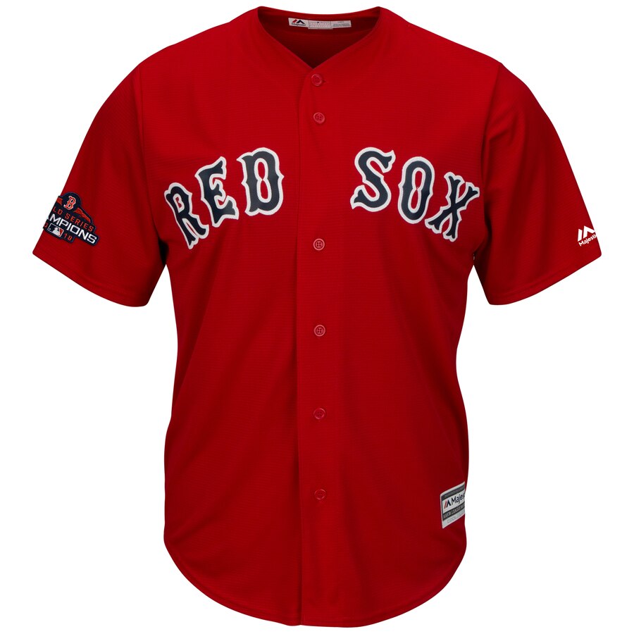 Alternative view of J.d. Martinez Boston Red Sox Majestic 2018 World Series Champions Team Logo Player Jersey – Scarlet