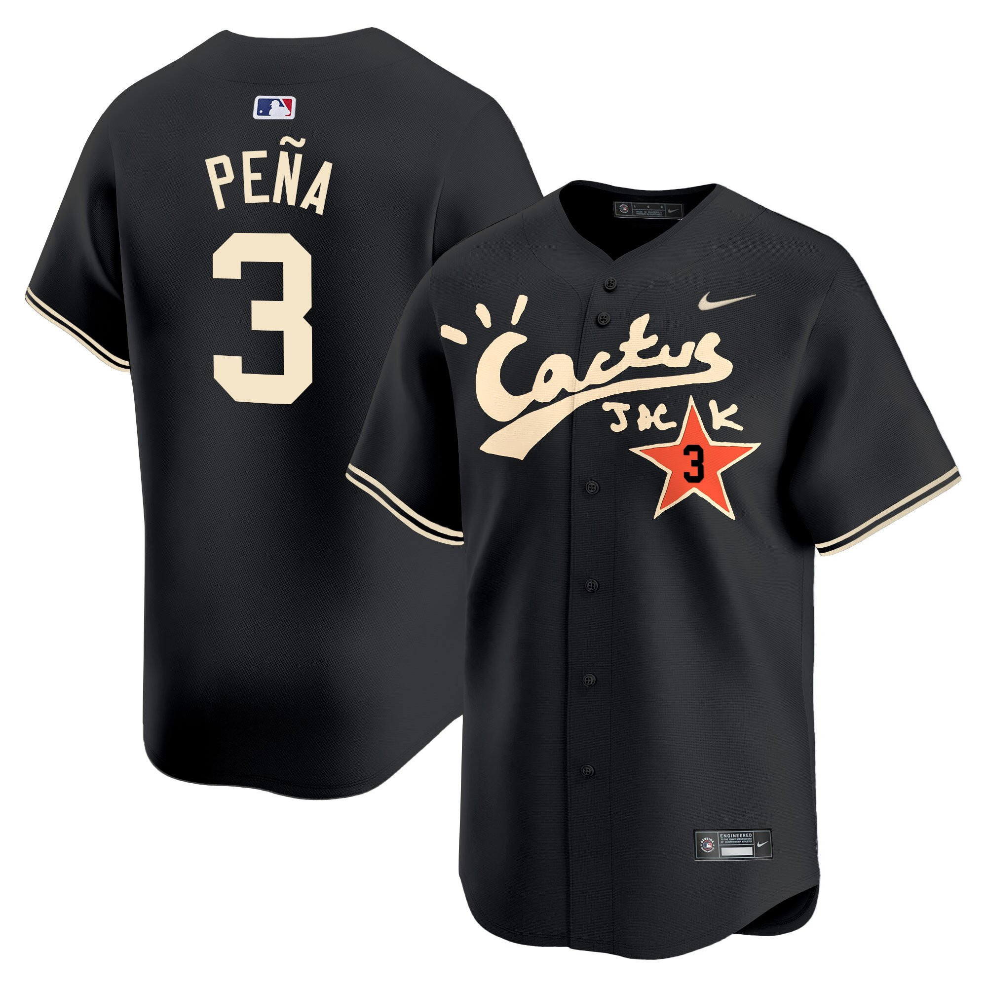 Jeremy Pena 3 Houston Astros Cactus Jack Black Baseball Jersey V2 - Men