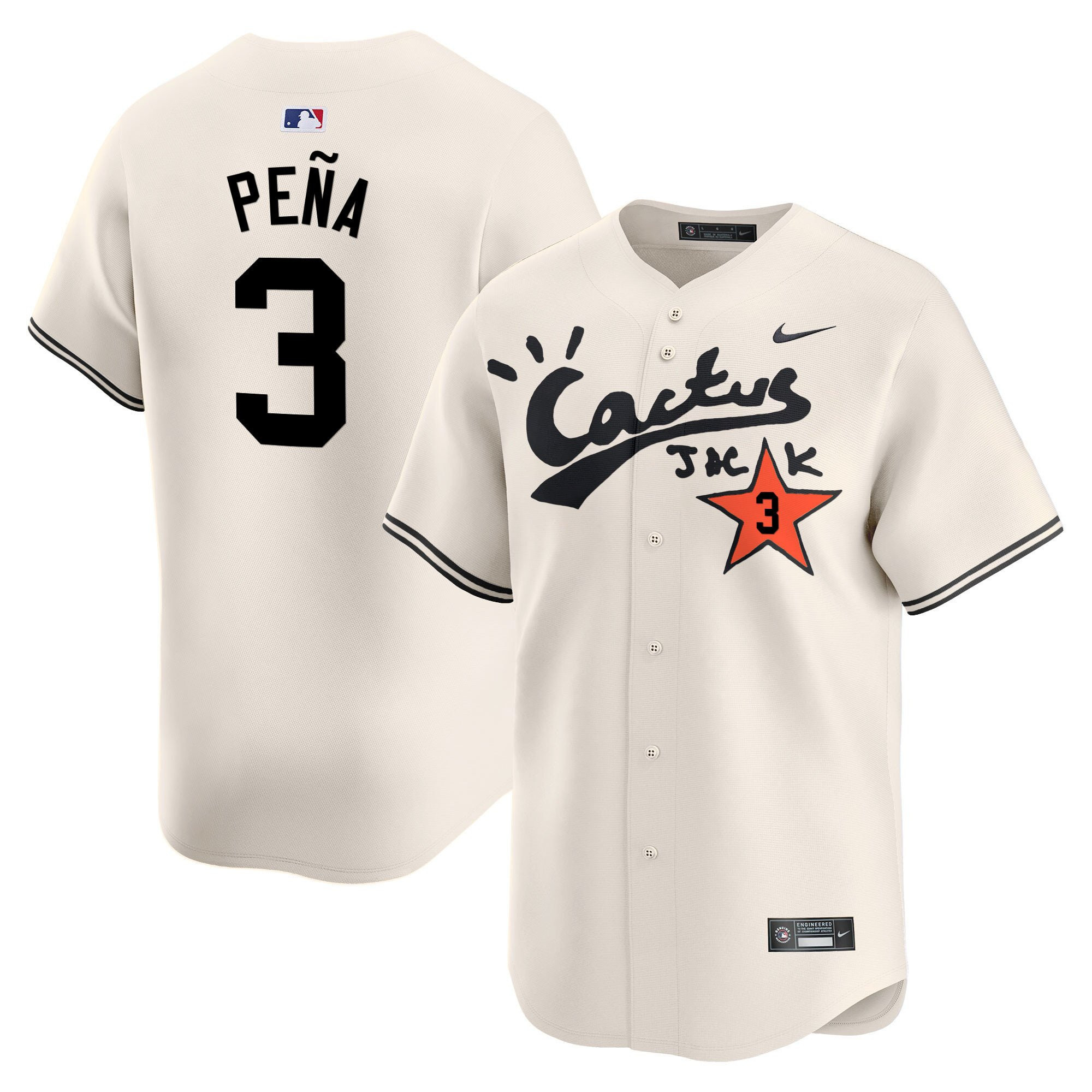 Jeremy Pena 3 Houston Astros Cactus Jack Cream Baseball Jersey V2 - Men