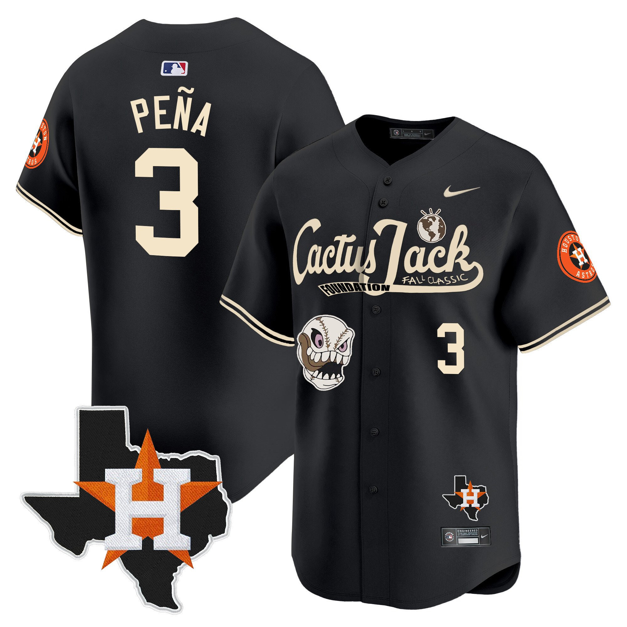 Jeremy Pena 3 Houston Astros Cactus Jack Foundation Fall Classic Black Limited Baseball Jersey - Men 