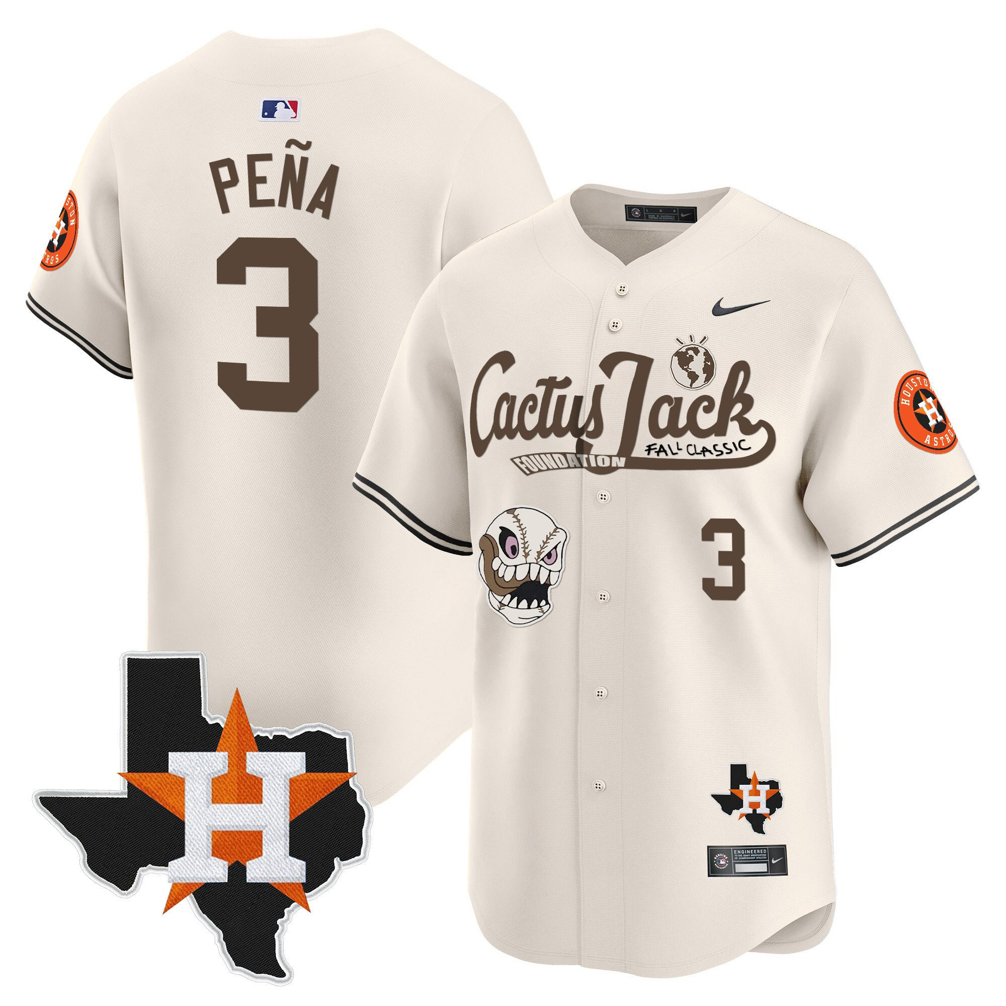 Jeremy Pena 3 Houston Astros Cactus Jack Foundation Fall Classic Limited Baseball Jersey - Men, Cream 