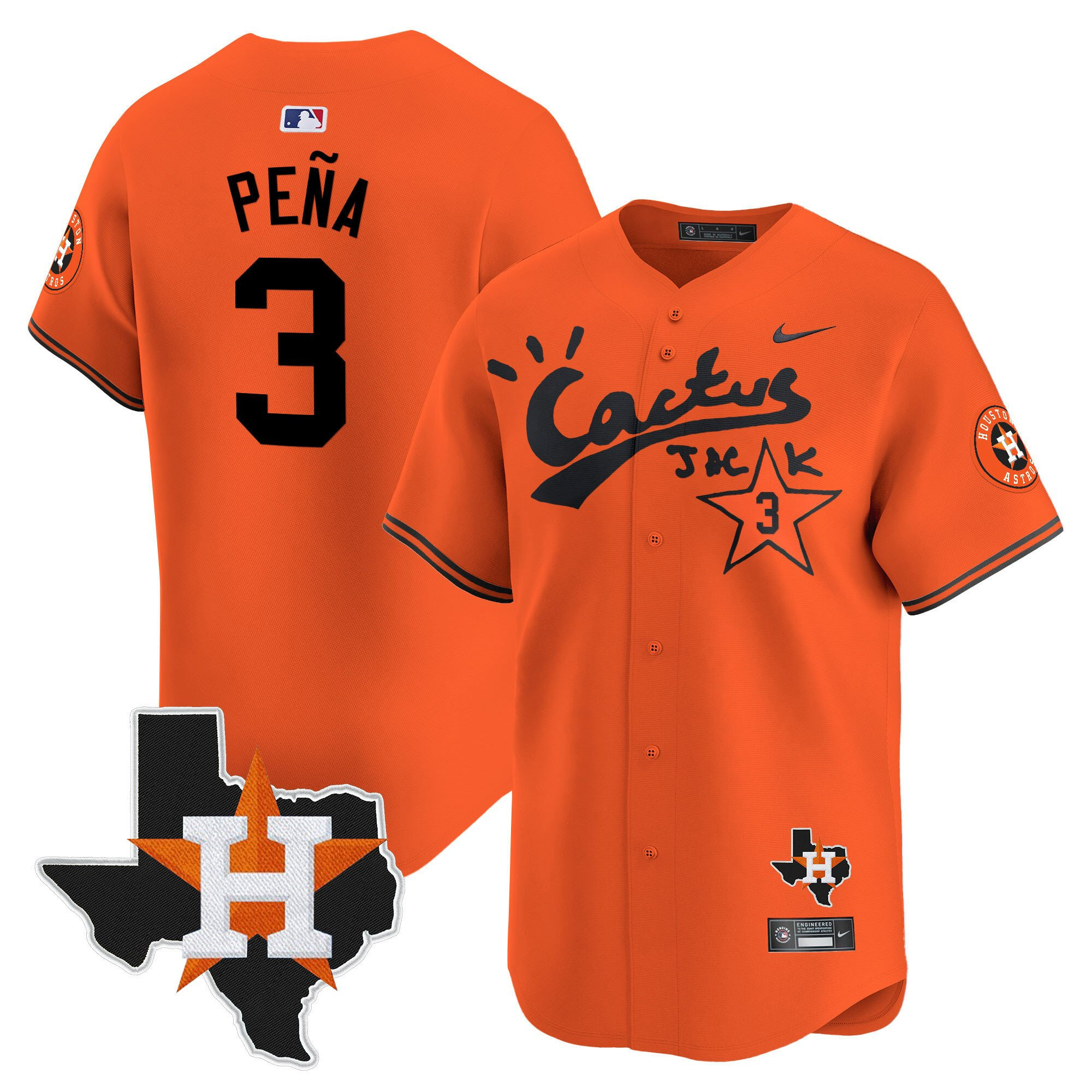 Jeremy Pena 3 Houston Astros Cactus Jack Houston Patch Orange Limited Baseball Jersey - Men 