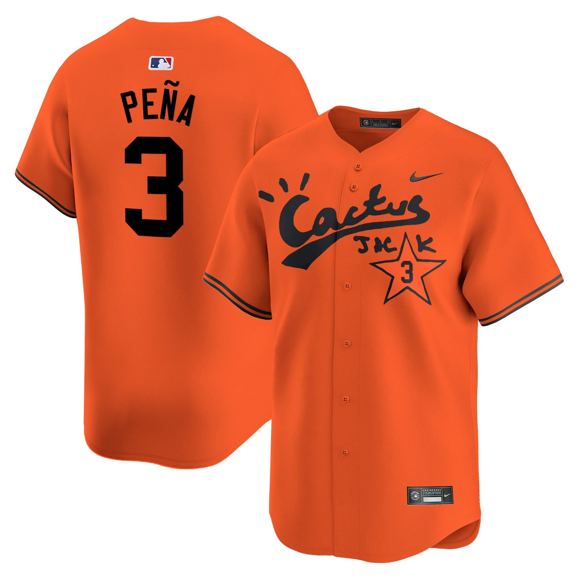 Jeremy Pena 3 Houston Astros Cactus Jack Men Baseball Jersey - Orange