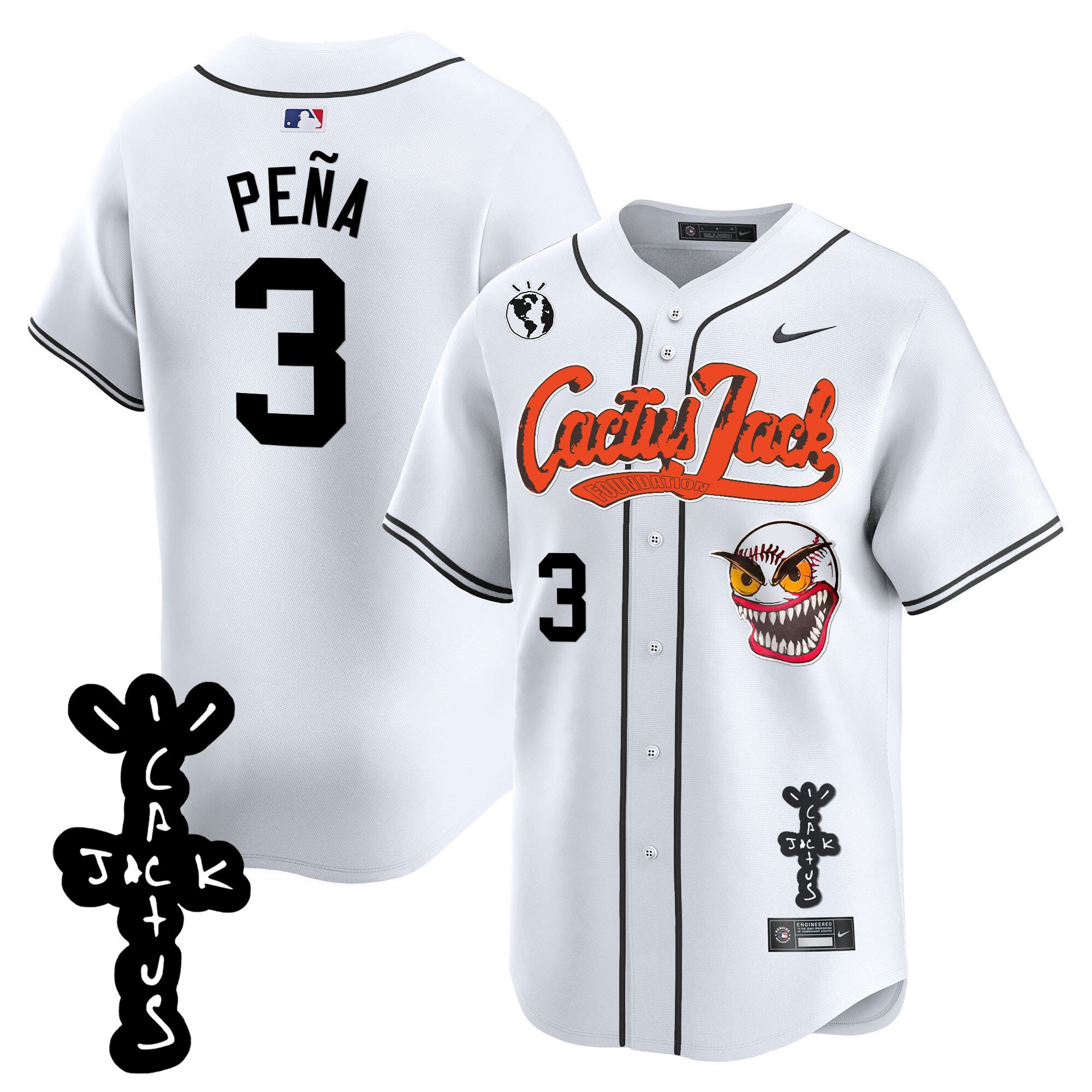 Jeremy Pena 3 Houston Astros Cactus Jack Patch V2 Men Baseball Jersey - White