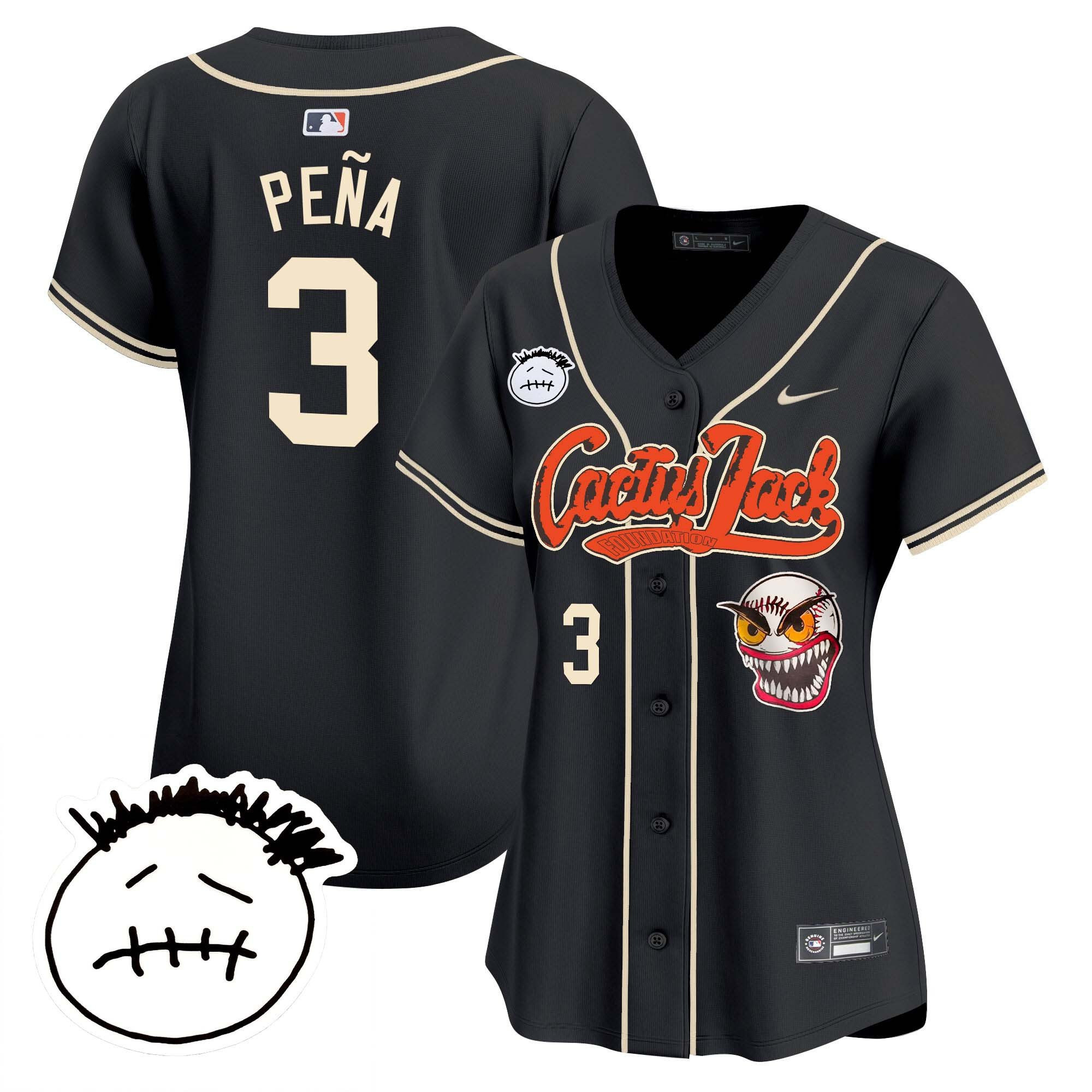 Jeremy Pena 3 Houston Astros Cactus Jack Patch V3 Women Baseball Jersey - Black 