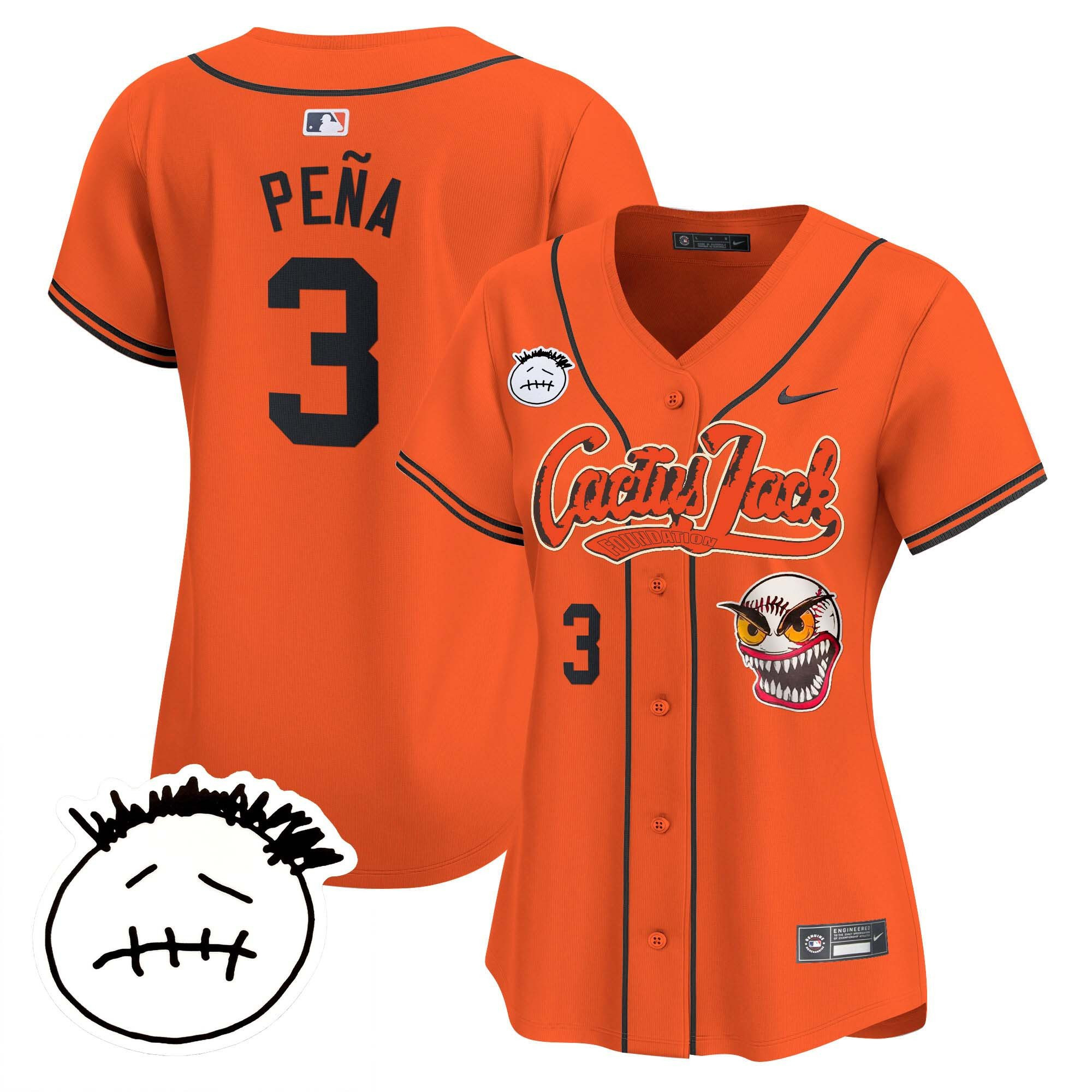 Jeremy Pena 3 Houston Astros Cactus Jack Patch V3 Women Baseball Jersey - Orange 
