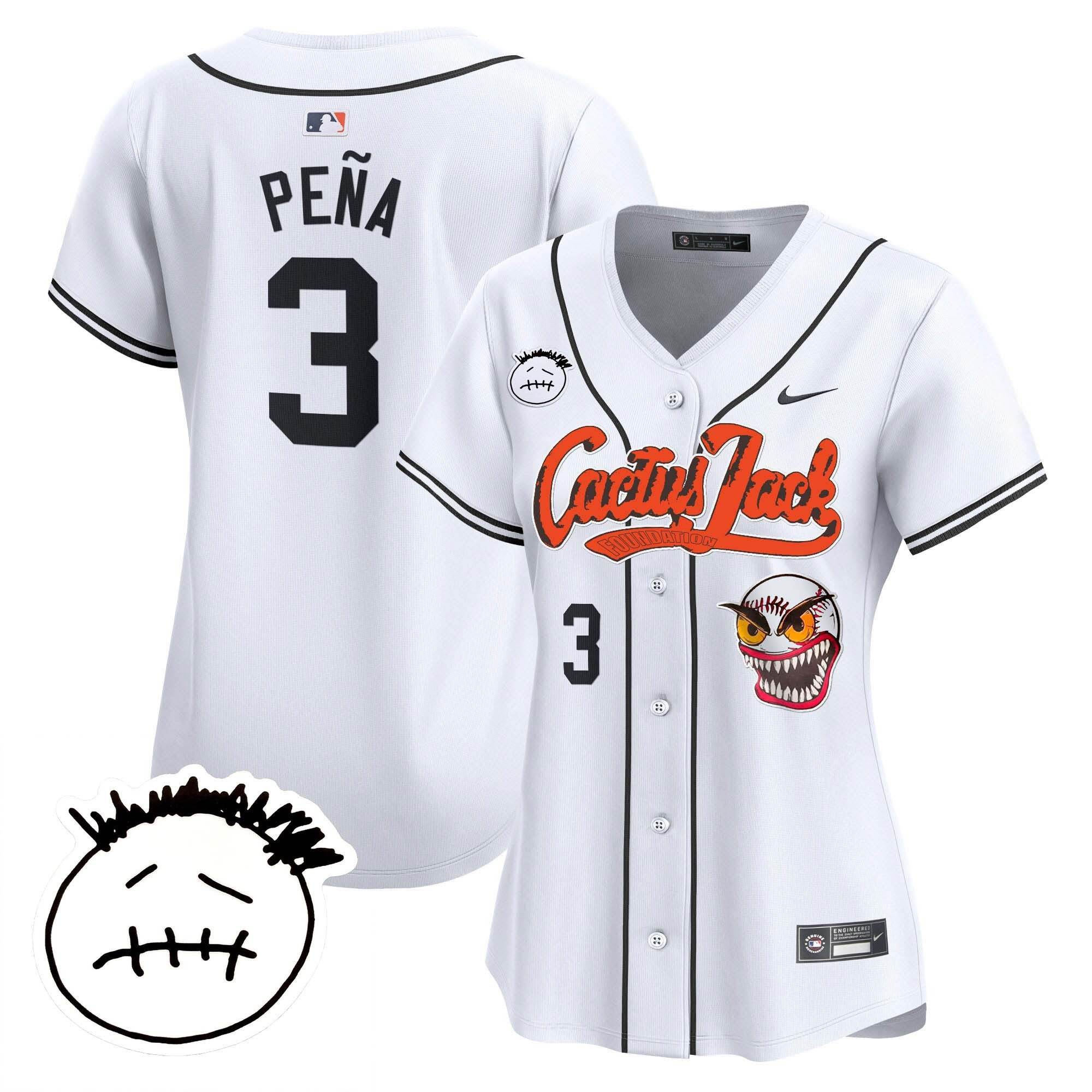 Jeremy Pena 3 Houston Astros Cactus Jack Patch V3 Women Baseball Jersey - White 