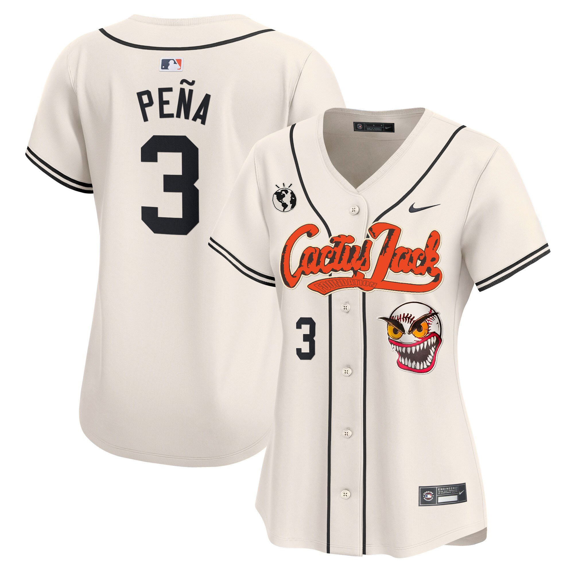 Jeremy Pena 3 Houston Astros Cactus Jack Patch Women Baseball Jersey - Cream