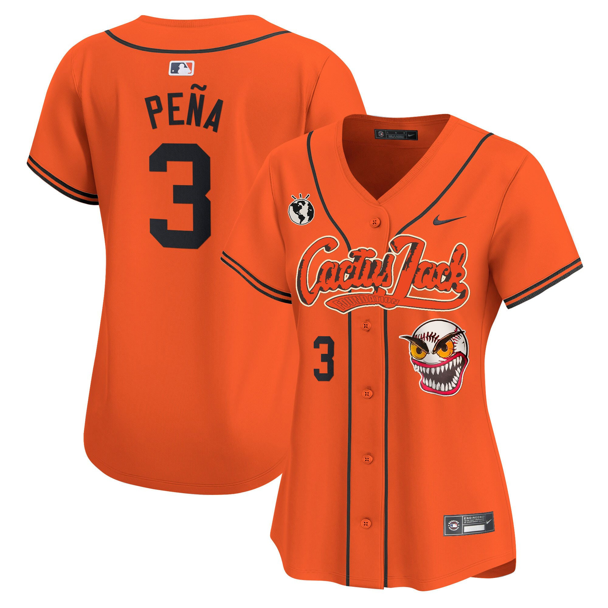 Jeremy Pena 3 Houston Astros Cactus Jack Patch Women Baseball Jersey - Orange