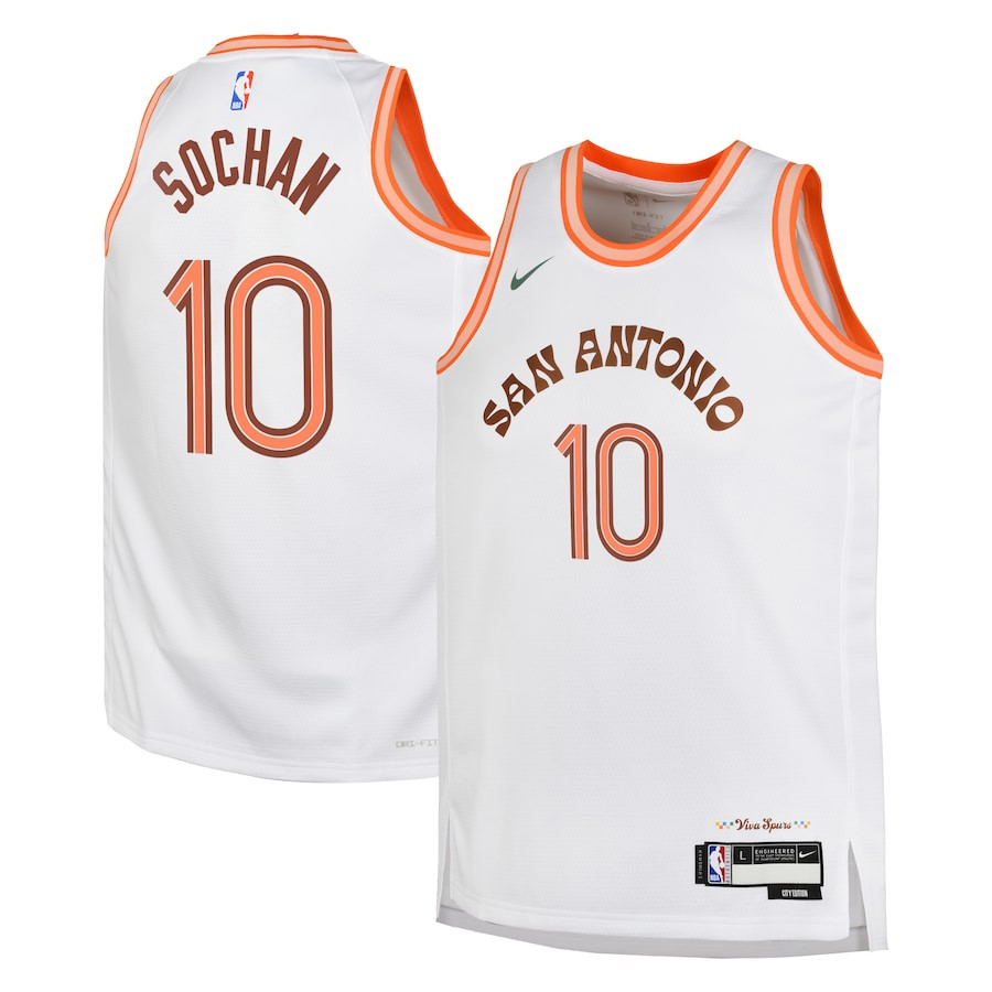 Jeremy Sochan 10 San Antonio Spurs 2023/24 City Edition Swingman YOUTH Basketball Jersey - White - JS271 