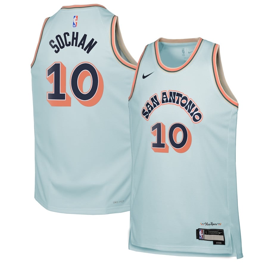 Jeremy Sochan 10 San Antonio Spurs 2024/25 Swingman Player YOUTH Basketball Jersey - City Edition - Light Blue - JS658 