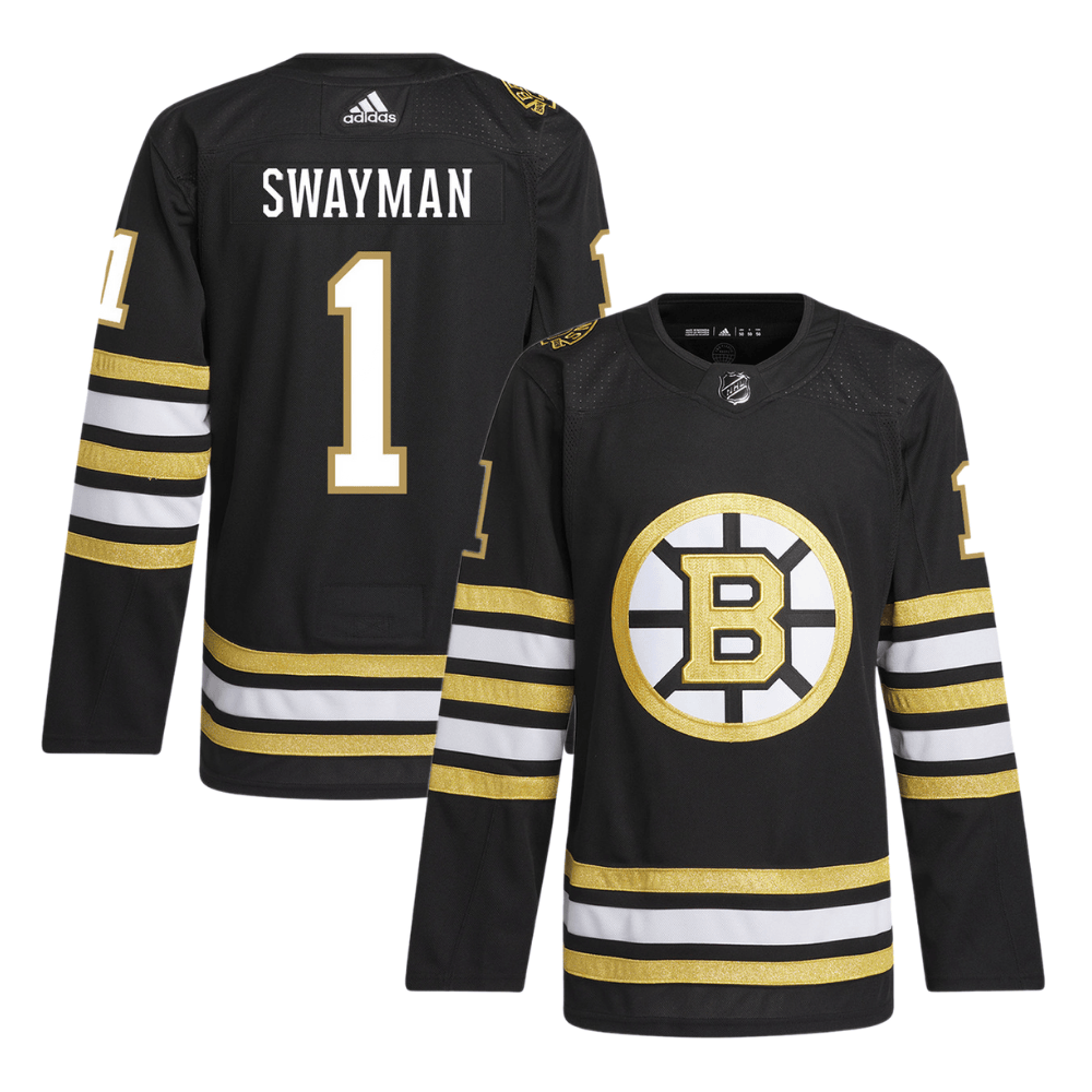 Jeremy Swayman 1 Boston Bruins 100th Anniversary Primegreen Home Men Hockey Jersey - Black - JS435 