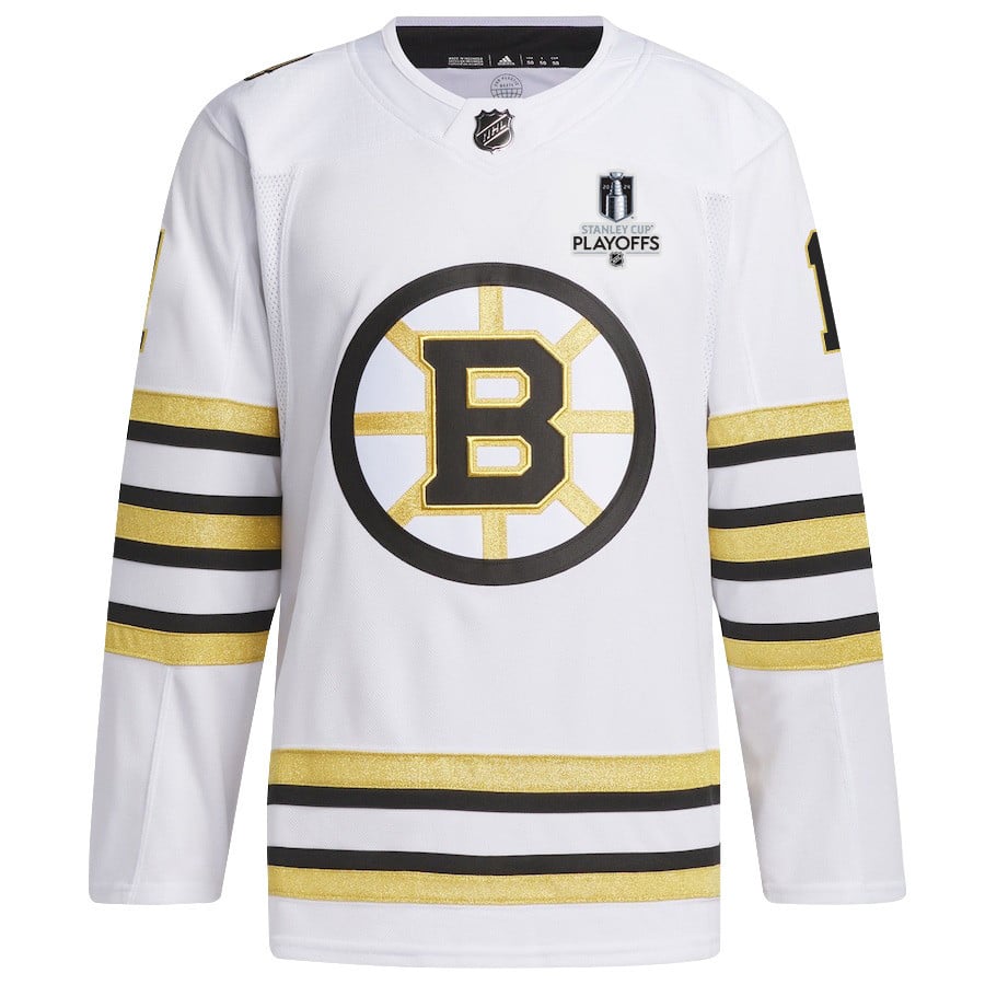 Alternative view of Jeremy Swayman 1 Boston Bruins 2024 NHL Playoffs Patch Away Hockey Jersey - Men, White - JS778 