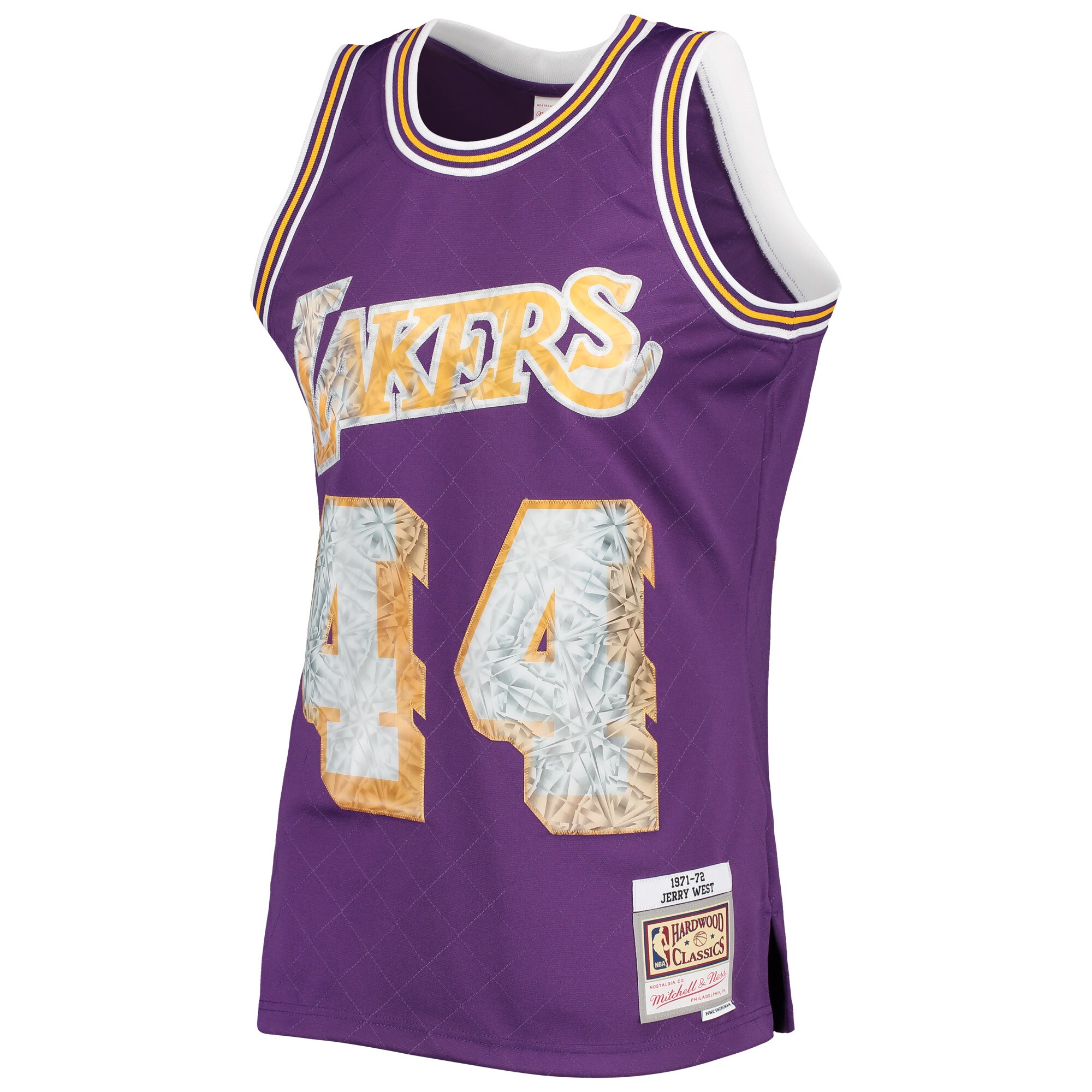 Alternative view of Jerry West Los Angeles Lakers Mitchell & Ness 1971/72 Hardwood Classics Nba 75th Anniversary Diamond Swingman Basketball Jersey - Purple