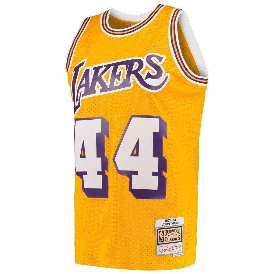 Alternative view of Jerry West Los Angeles Lakers Mitchell & Ness Hardwood Classics 1971-72 Swingman Basketball Jersey - Gold - JS579 