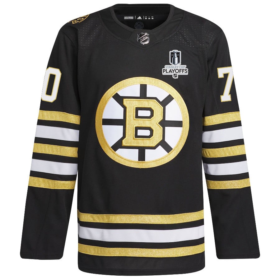 Alternative view of Jesper Boqvist 70 Boston Bruins 2024 NHL Playoffs Patch Home Hockey Jersey - Men, Black - JS437 